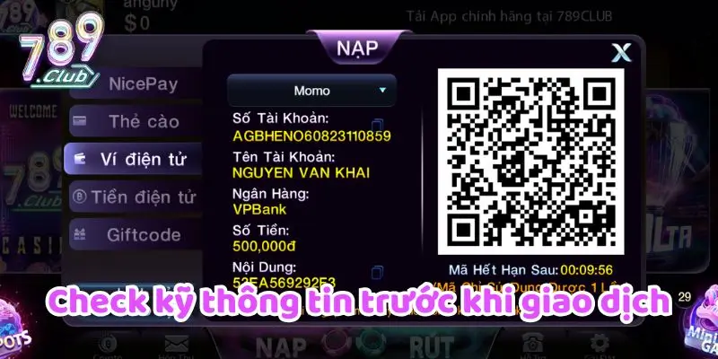 Check kỹ thông tin trước khi nạp