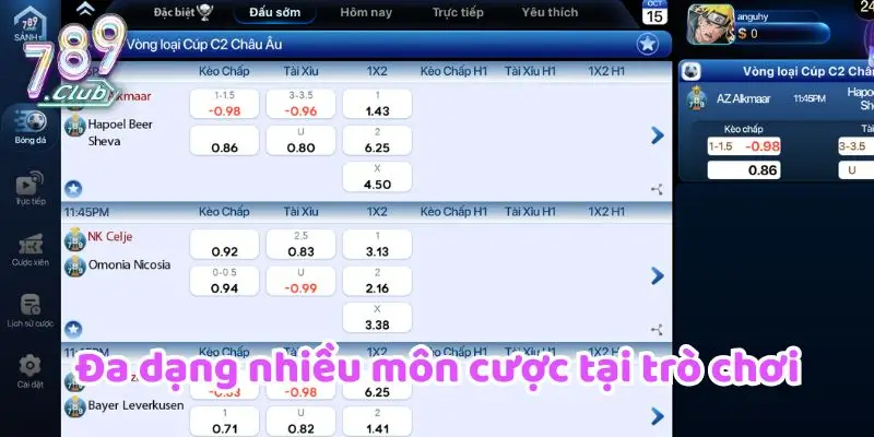Đa dạng nhiều môn cược tại trò chơi